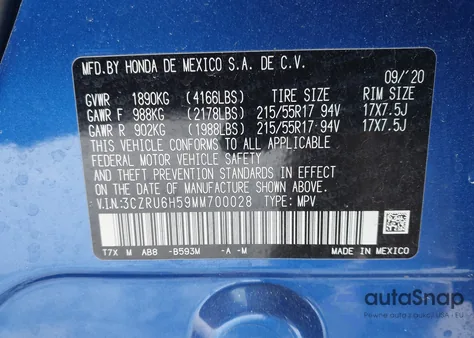 2021 Honda Hr-V Awd Ex from USA, damaged, VIN 3CZRU6H59MM700028